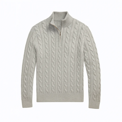 Chunky Cable-Knit Cotton Quarter-Zip Sweater