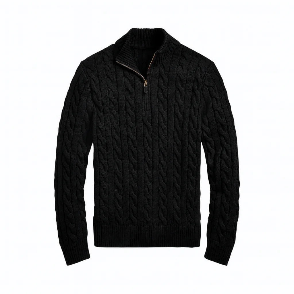 Chunky Cable-Knit Cotton Quarter-Zip Sweater