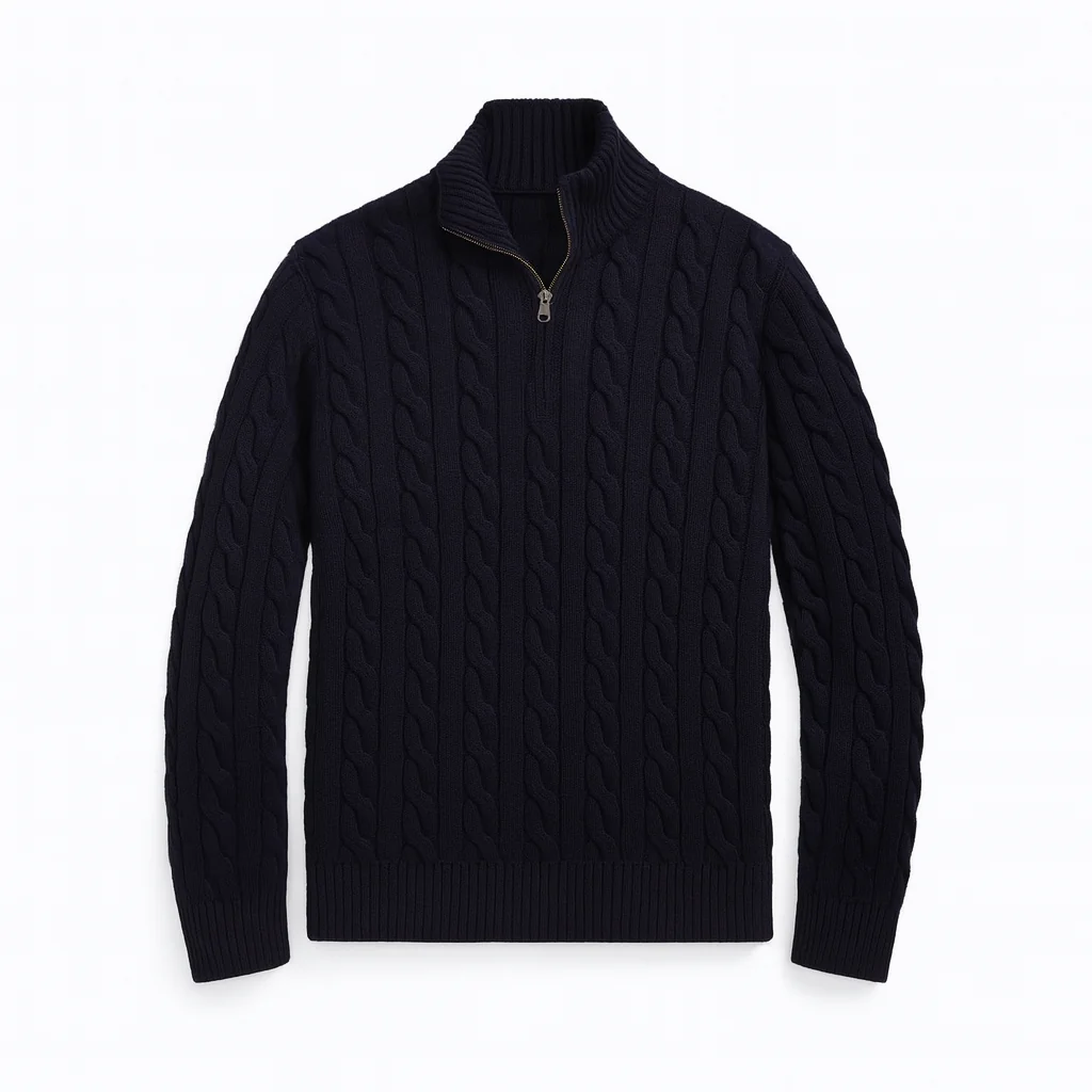 Chunky Cable-Knit Cotton Quarter-Zip Sweater
